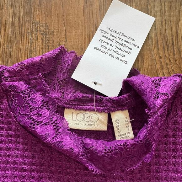 LOGO Lori Goldstein size S sparkling grape long sleeve blouse lace glitter - Picture 7 of 15